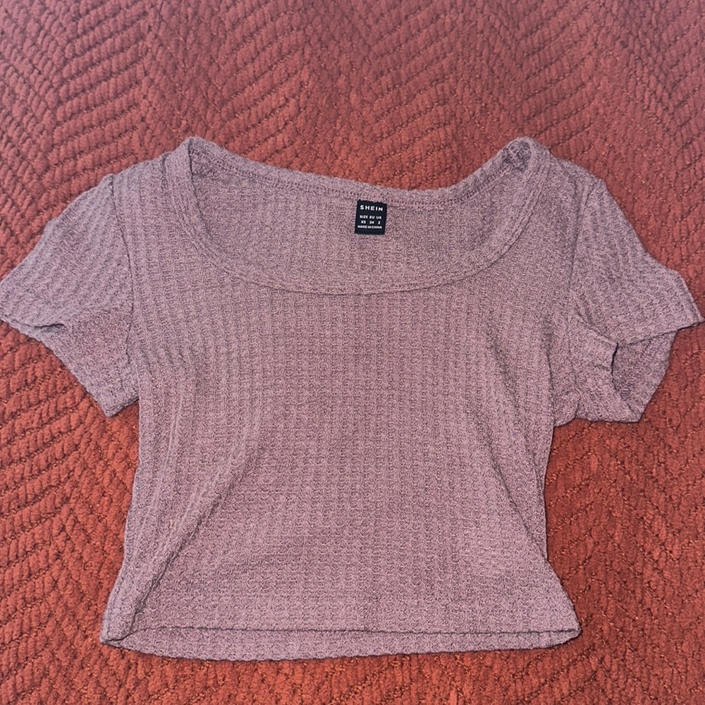 waffle knit crop tee purple